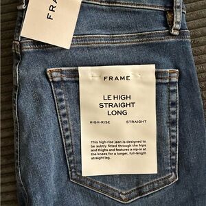 NWT Frame Le High Straight Long Raw Fray in Mermaid
